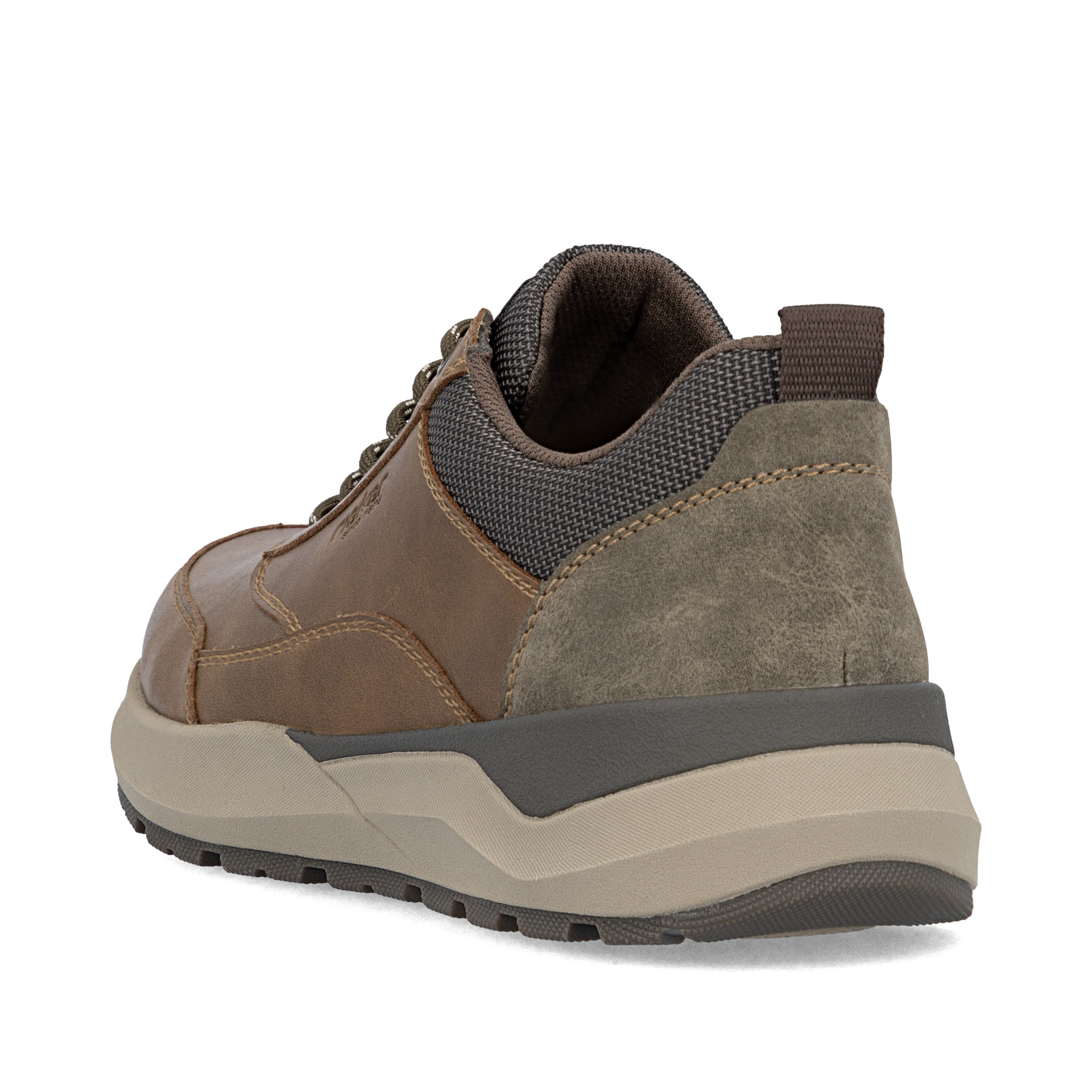 Braune Rieker Herren Sneaker Low 06000-22 mit Reißverschluss sowie Extraweite H. Schuh von hinten.