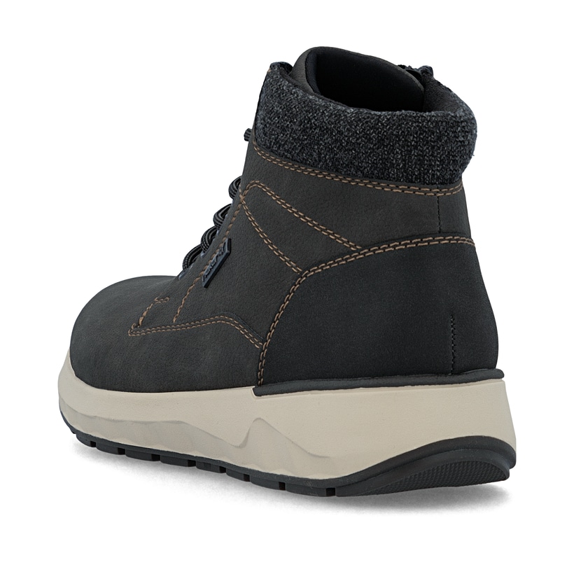 Graue Rieker Herren Schnürstiefel 11502-45 mit wasserabweisender TEX-Membran. Schuh von hinten.