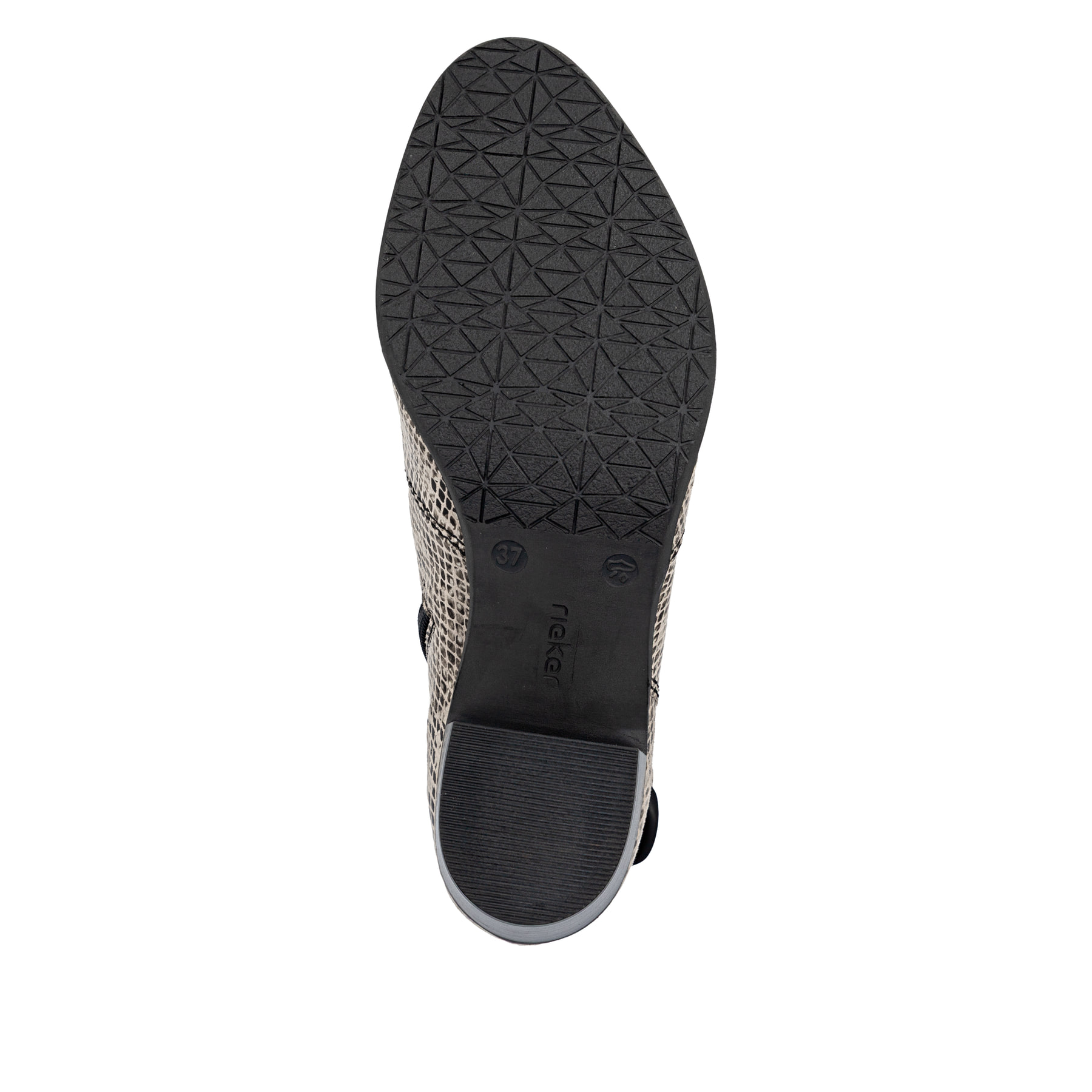 Beige-schwarze Rieker Damen Stiefeletten Y2066-64 mit Deko-Kette. Schuh Laufsohle.