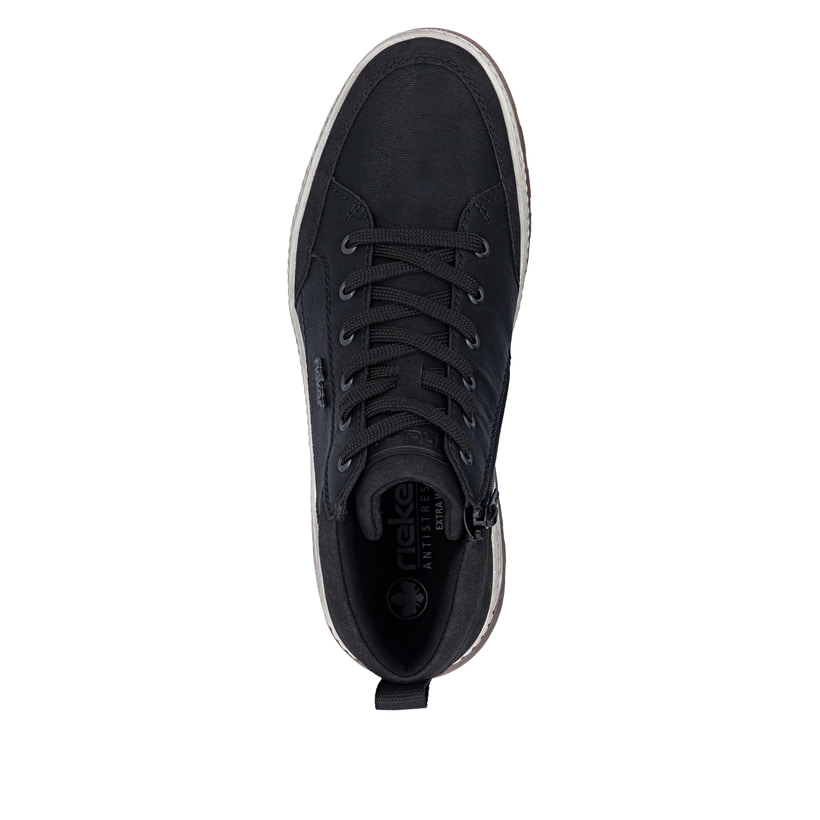 Schwarze Rieker Herren Sneaker High 37006-00 mit einem Reißverschluss. Schuh von oben.