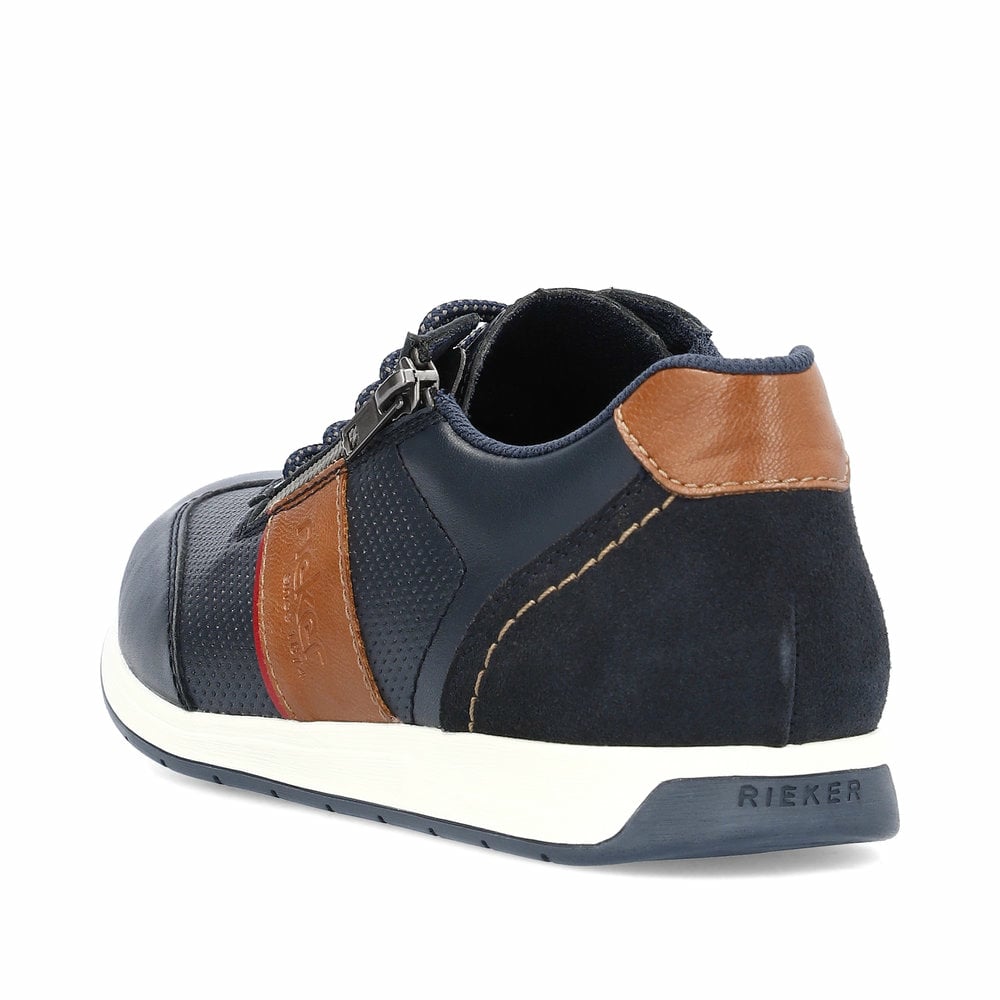 Blaue Rieker Herren Schnürschuhe 11927-14 mit einem Reißverschluss. Schuh von hinten.