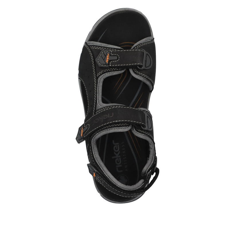 Schwarze Rieker Herren Trekkingsandalen 26951-00 mit einem Klettverschluss. Schuh von oben.