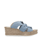 Blaue Rieker Damen Pantoletten 68789-10 mit dekorativer Schleife sowie Gummizug. Schuh Innenseite.