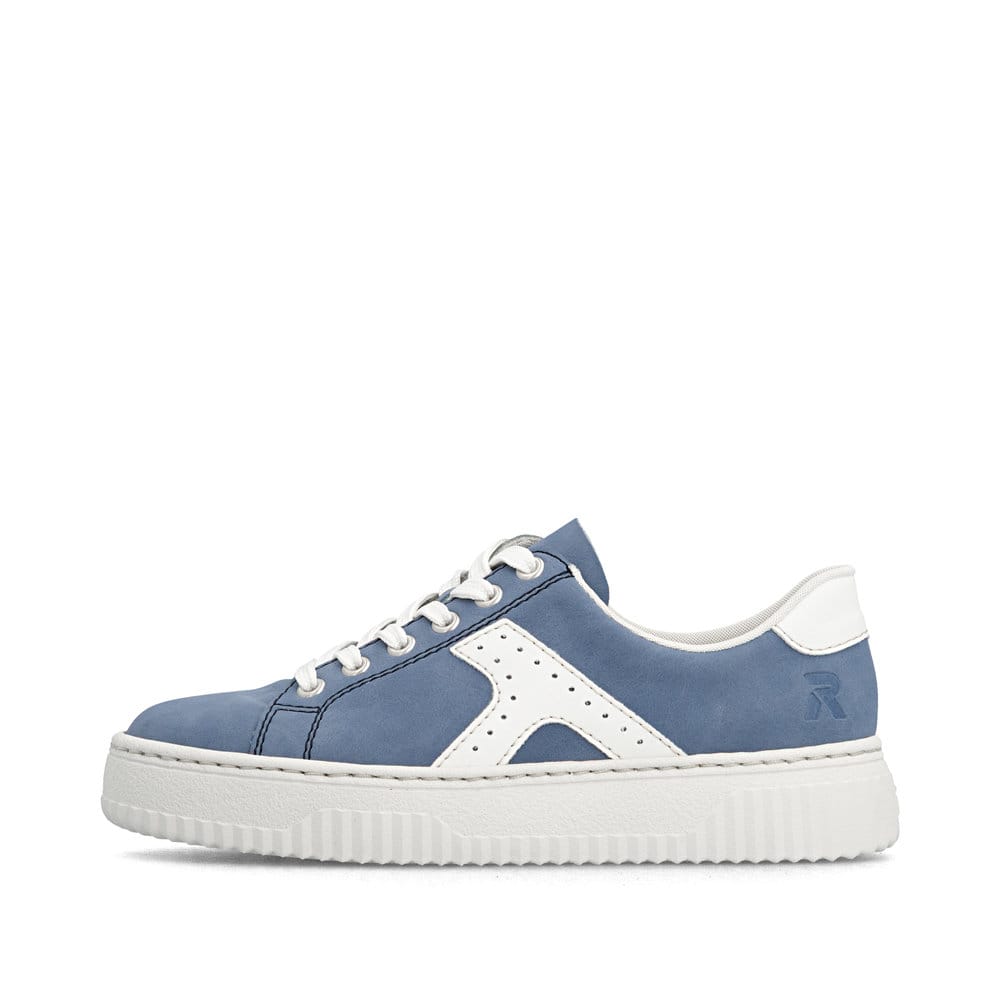Blaue Rieker Damen Sneaker Low N9920-14 mit einem Reißverschluss. Schuh Außenseite.