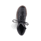 
Graphitschwarze Rieker Damen Biker Boots 72612-00 mit Schnürung und Reißverschluss. Schuh von oben