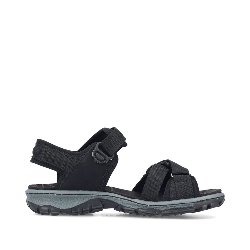 Schwarze Rieker Damen Trekkingsandalen 68852-00 mit einem Klettverschluss. Schuh Innenseite.
