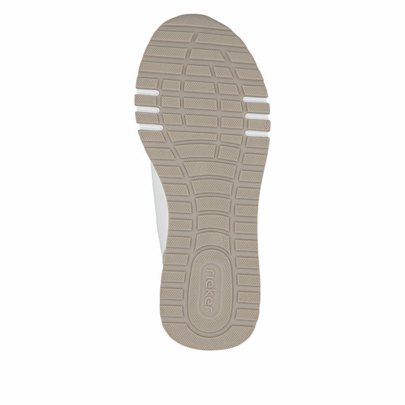 Weiße Rieker Damen Sneaker Low 49010-81 aus Rauleder mit einem Reißverschluss. Schuh Laufsohle.