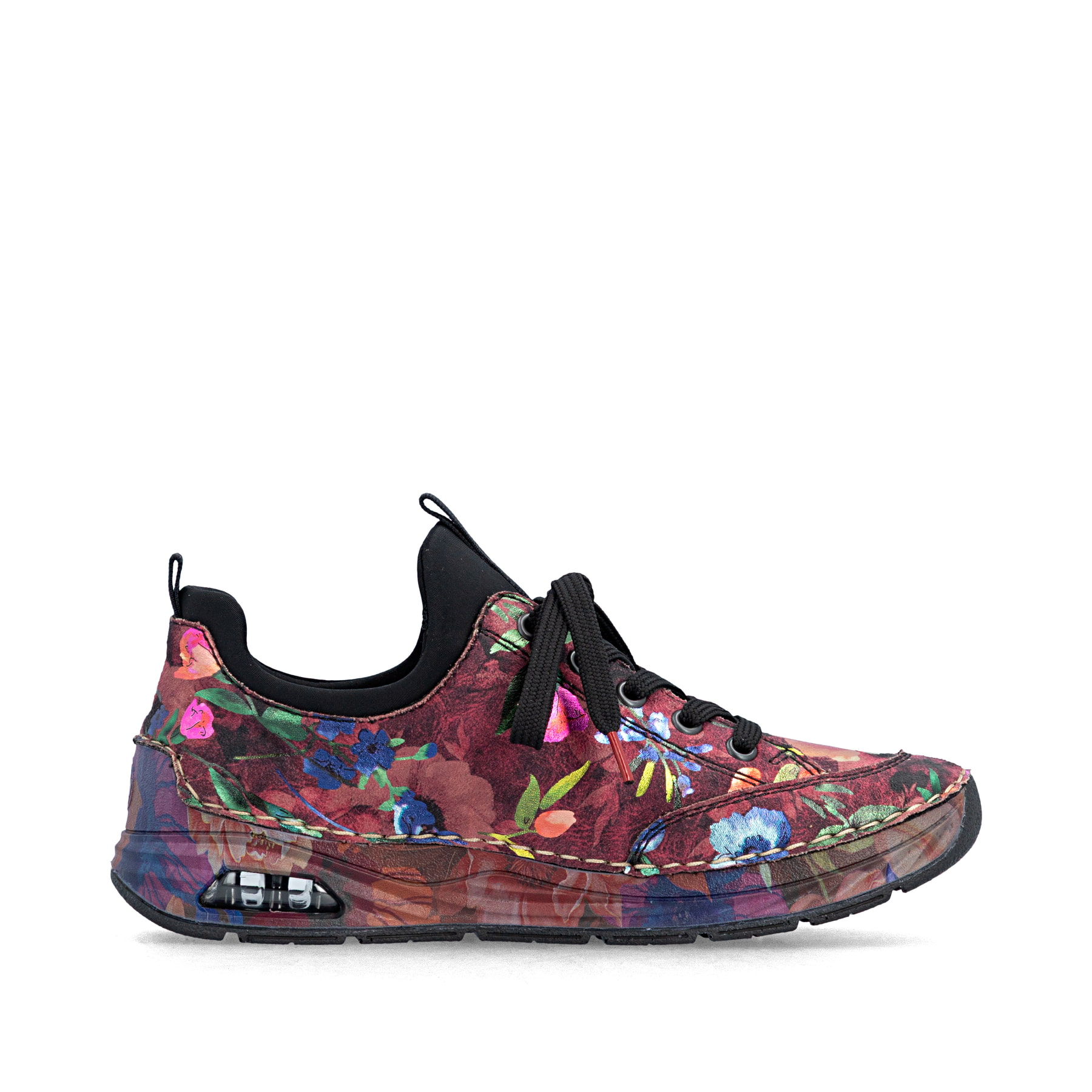 Bordeauxfarbene Rieker Damen Slipper 44569-90 mit Rieker Air Sohlenfenster. Schuh Innenseite.