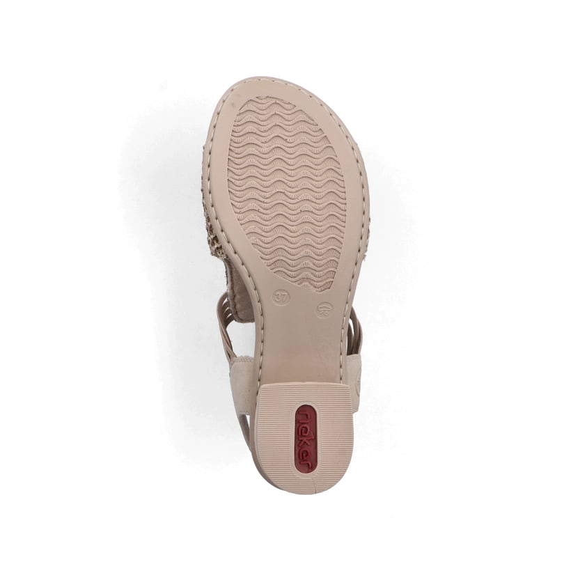 Beige Rieker Riemchensandaletten 64962-60 mit Gummizug sowie leichter Sohle. Schuh Laufsohle.