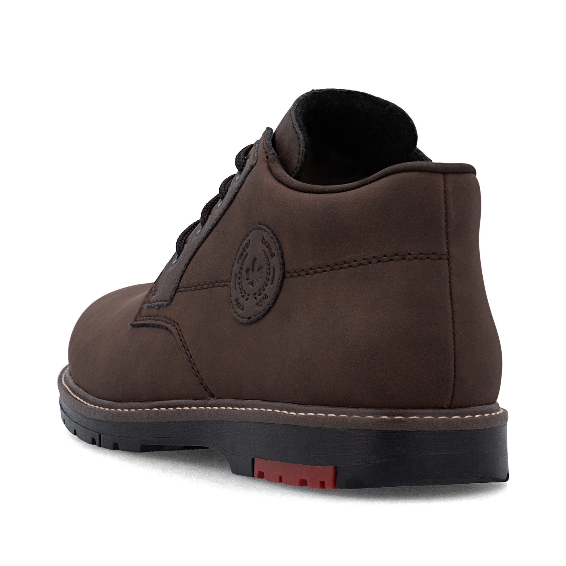 Dunkelbraune Rieker Herren Schnürstiefel 10539-22 aus Rauleder. Schuh von hinten.