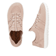 Rosane vegane Rieker Damen Slipper 52854-31, Barfußschuhe mit einem Gummizug. Schuh von oben, liegend.