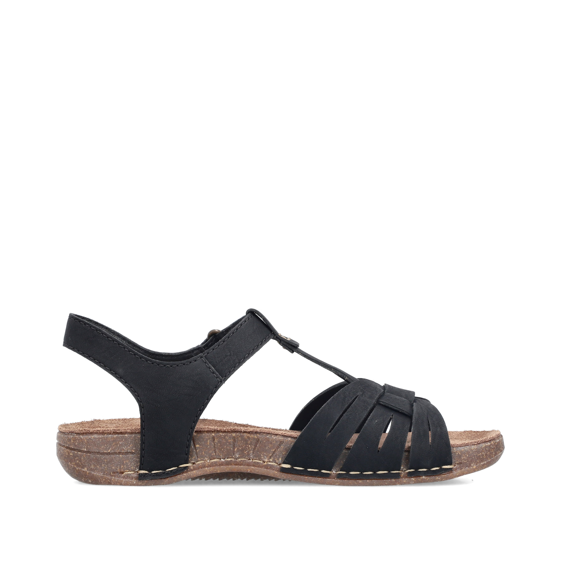 Schwarze Rieker Damen Riemchensandalen 61461-00 mit einem Klettverschluss. Schuh Innenseite.