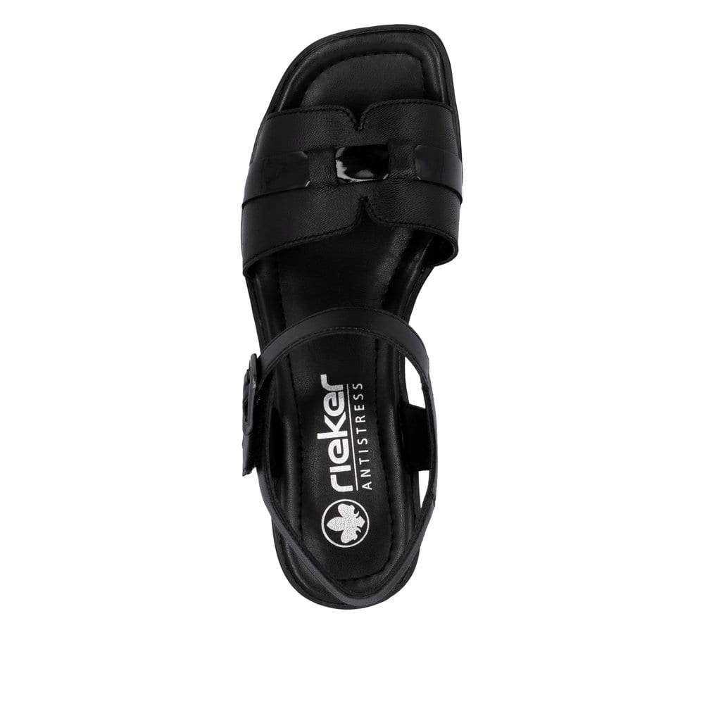 Sandales Rieker noires femme 62685-00 en cuir lisse avec boucle tendance. Chaussure vue de dessus.