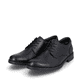 
Mitternachtsschwarze Rieker Herren Schnürschuhe 10304-00 mit einer Profilsohle. Schuhpaar schräg.