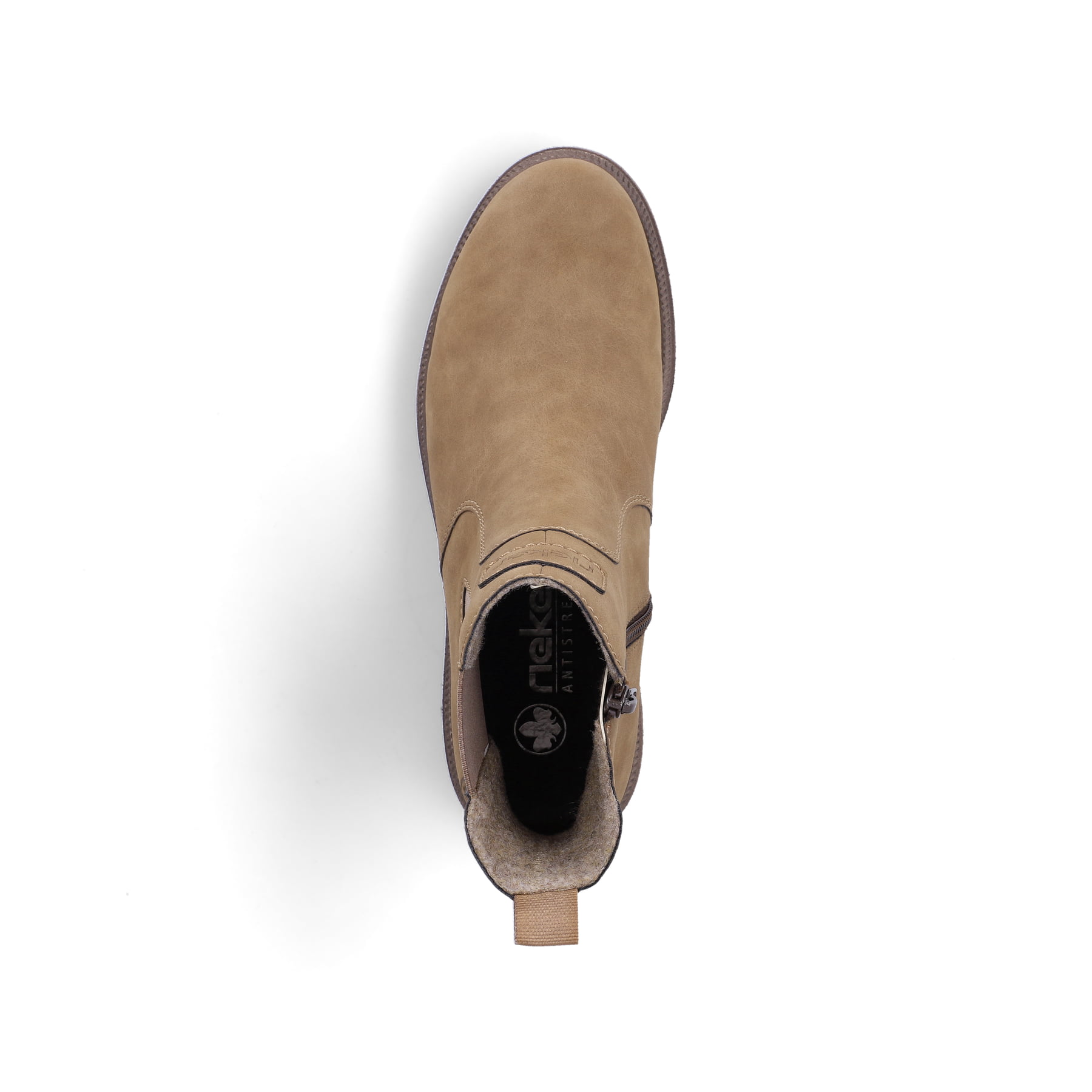 Braune Rieker Damen Chelsea Boots Y7660-24 mit einem Reißverschluss. Schuh von oben.
