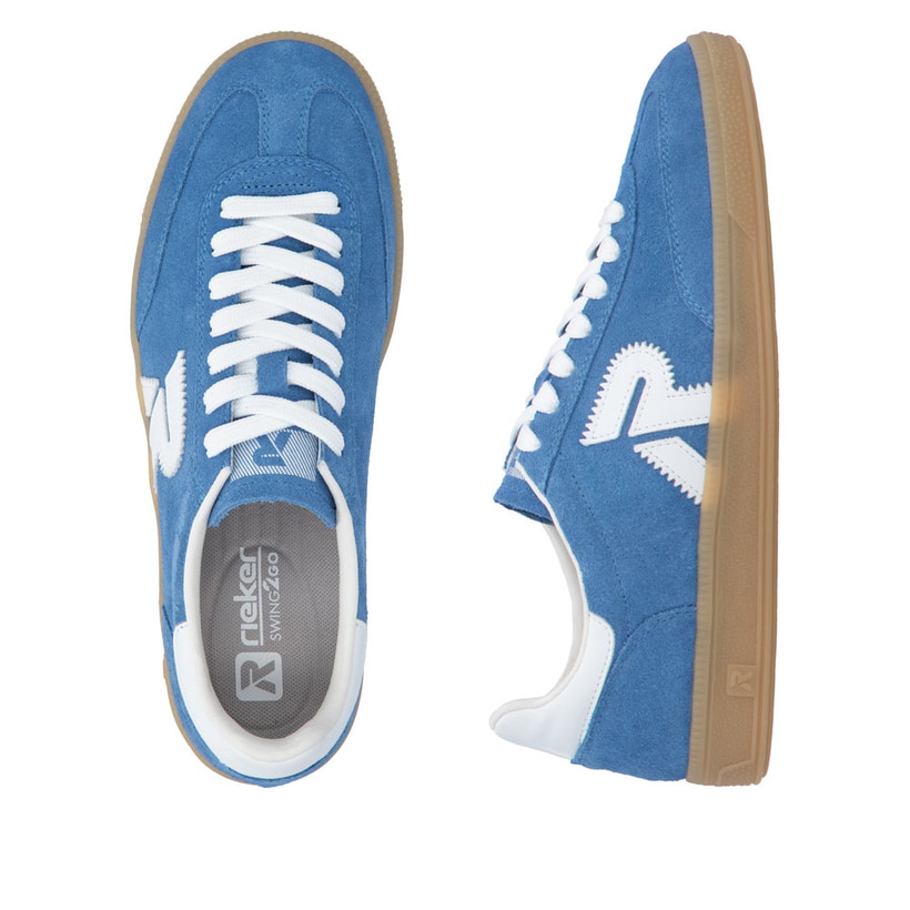 Baskets basses Rieker bleues pour homme U2200-12 avec lacets. Chaussure vue de dessus, couchée.