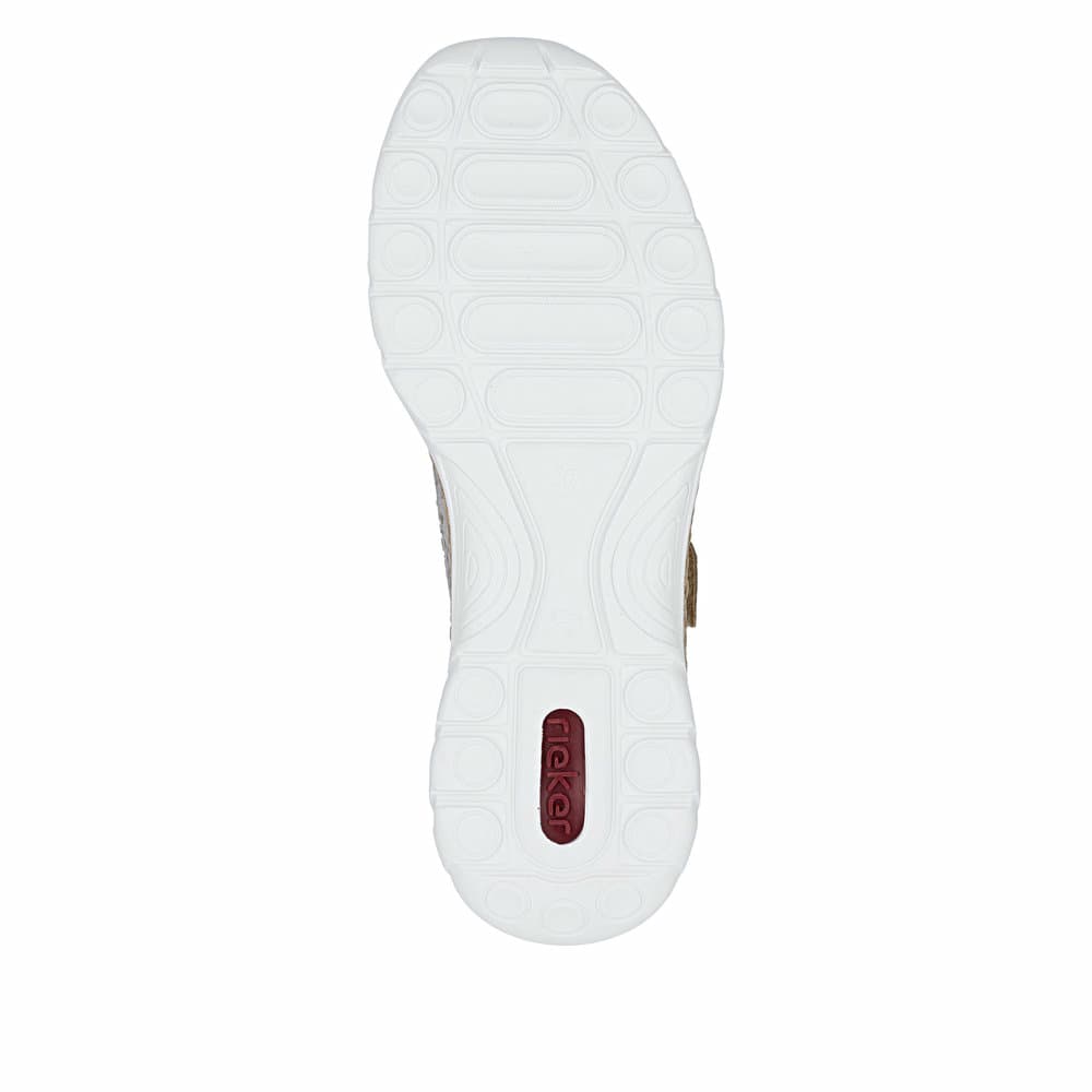 Beige Rieker Ballerinas N4299-90 mit metallischem Finish sowie Klettverschluss. Schuh Laufsohle.