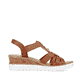 Braune Rieker Keilsandaletten V3869-24 mit Elastikeinsatz sowie Schmuckelementen. Schuh Innenseite.