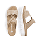 Beige Rieker Damen Pantoletten V1243-60 mit einem Klettverschluss. Schuh von oben, liegend.