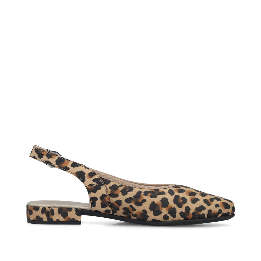 Escarpins Rieker beiges pour femme 43161-90 avec imprimé animal à la mode. Côté intérieur de la chaussure.