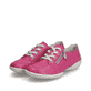Magentafarbene Rieker Damen Schnürschuhe 58822-31 mit einem Reißverschluss. Schuhpaar seitlich schräg.