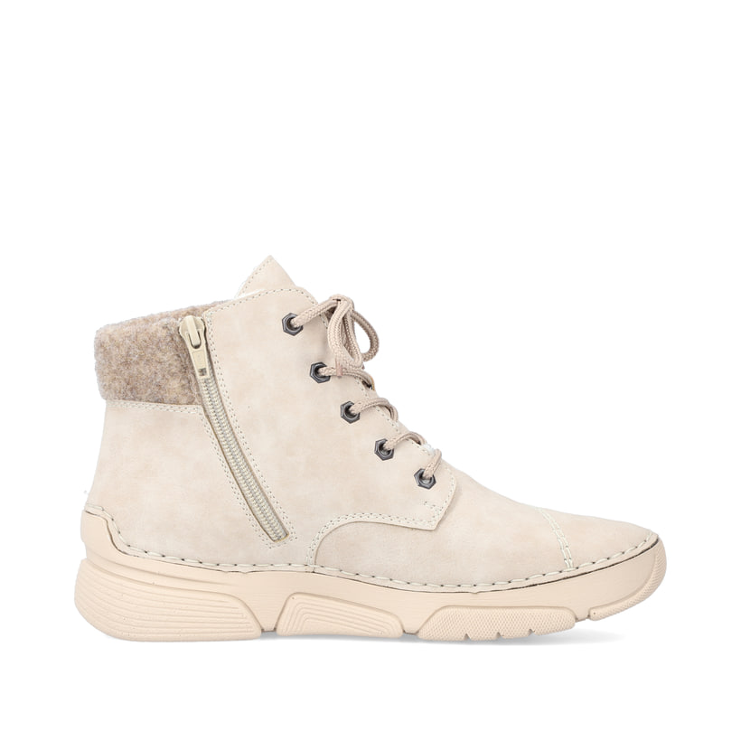 Hellbeige Rieker Damen Schnürstiefel 45900-60 mit Schnürung und Reißverschluss. Schuh von hinten