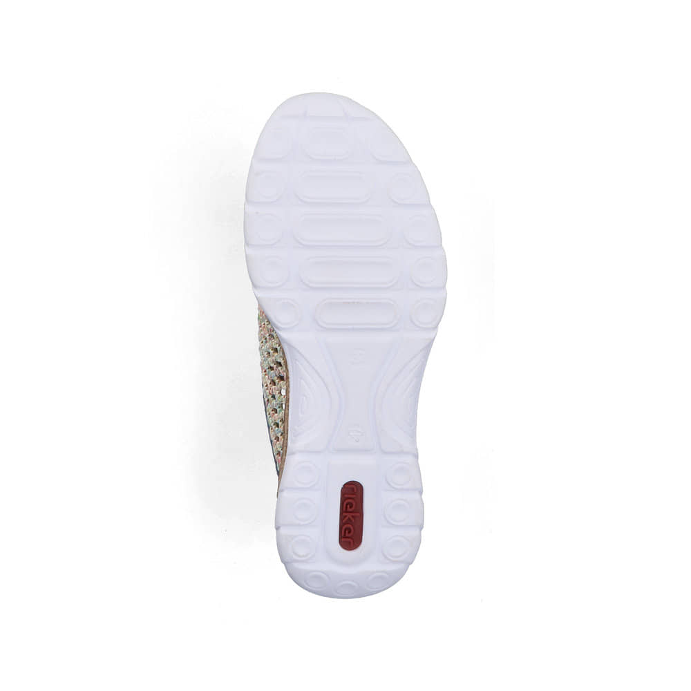 Mehrfarbige Rieker Damen Slipper N42G6-90 mit einem Gummizug. Schuh Laufsohle.