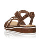 Braune Rieker Keilsandaletten V3663-24 mit Klettverschluss sowie leichter Sohle. Schuh von hinten.