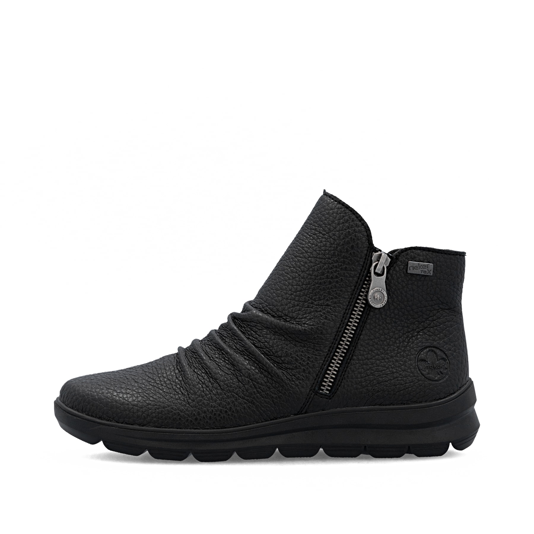 Schwarze Rieker Damen Kurzstiefel Z0056-00 aus Glattleder. Schuh Außenseite.