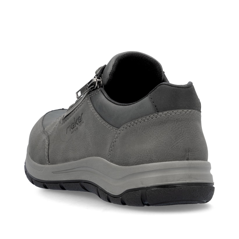 Graue Rieker Herren Schnürschuhe 03600-45 mit Reißverschluss sowie Extraweite H. Schuh von hinten.