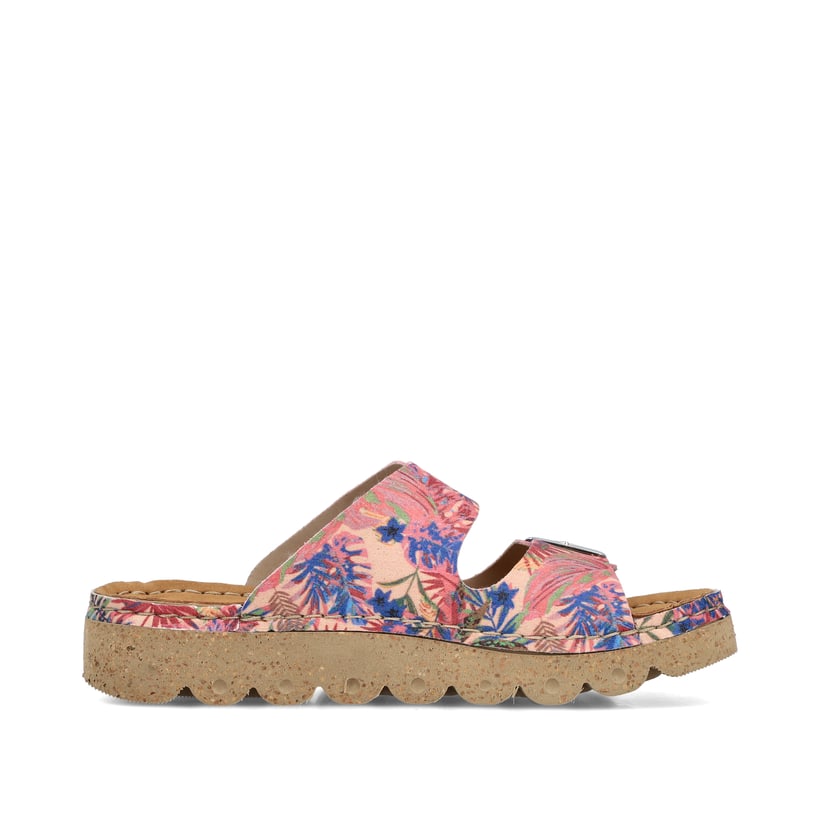 Mehrfarbige Rieker Damen Pantoletten V8751-90 mit einem Schnallen. Schuh Innenseite.