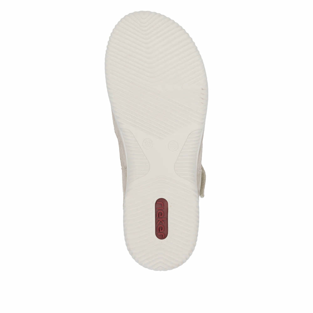 Beige Rieker Damen Riemchensandalen V7474-60 mit einem Klettverschluss. Schuh Laufsohle.