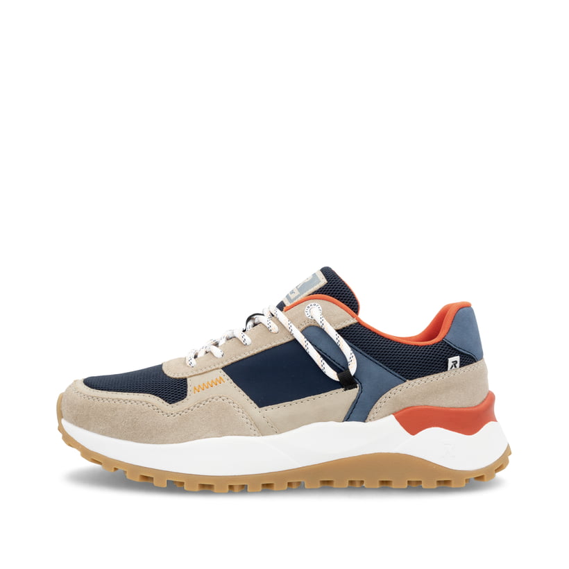 Blaue Rieker Herren Sneaker Low U1300-14 mit Schnürung sowie flexibler Sohle. Schuh Außenseite.