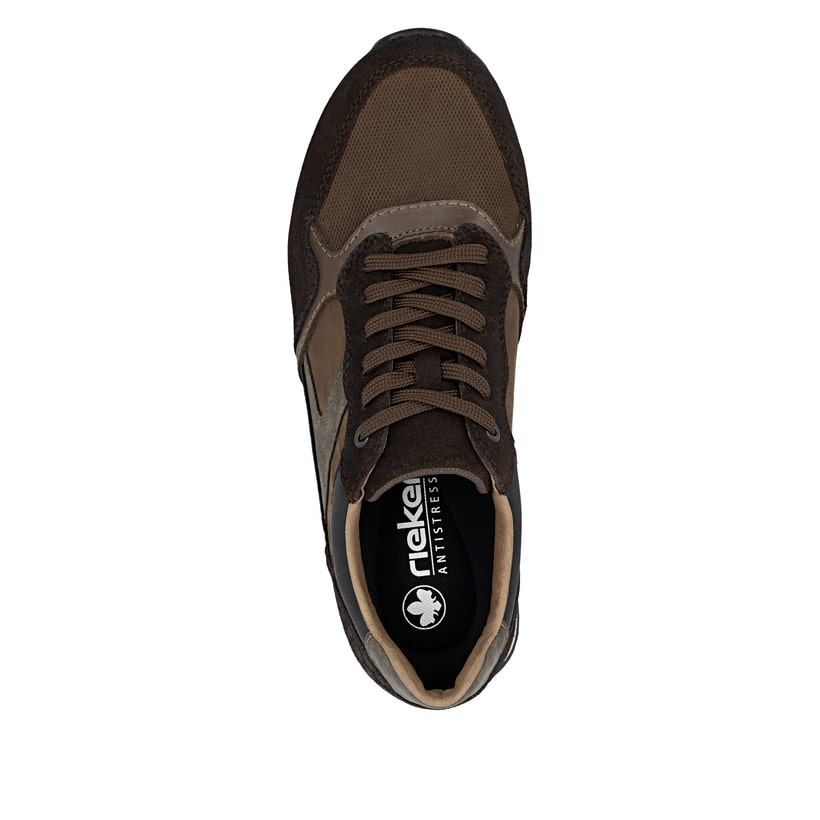 Baskets basses Rieker marron homme U0313-25 en cuir suédé avec lacets. Chaussure vue de dessus.
