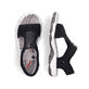Tiefschwarze Rieker Damen Trekkingsandalen 68864-00 mit einem Reißverschluss. Schuh von oben, liegend.