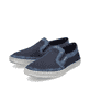 Blaue Rieker Herren Slipper B5264-14 mit Elastikeinsatz sowie verwaschenem Look. Schuhpaar seitlich schräg.
