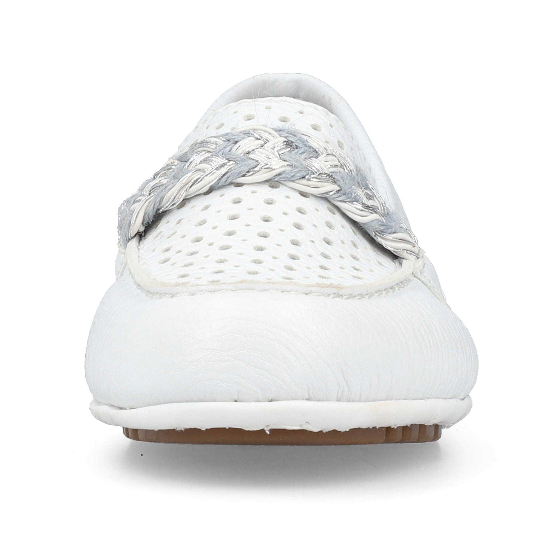 Rieker mocassins blancs pour femmes 46885-80. Chaussure vue de face.