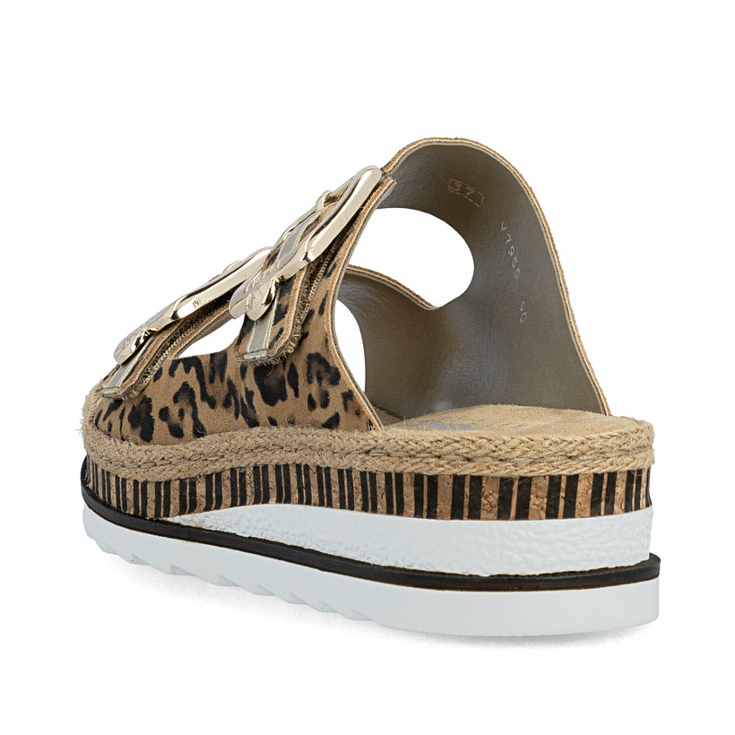 Mehrfarbige Rieker Damen Pantoletten V7955-90 aus Rauleder. Schuh von hinten.