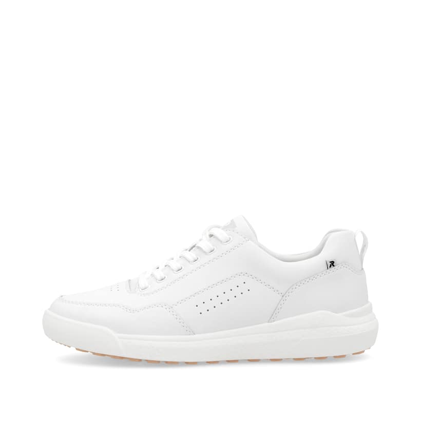 Weiße Rieker Herren Sneaker Low U1101-80 mit Schnürung sowie flexibler Sohle. Schuh Außenseite.