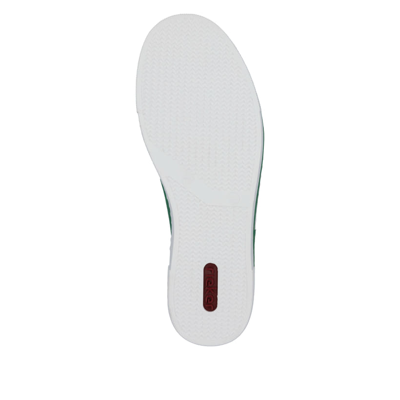 Grüne Rieker Damen Sneaker Low N49W1-52 mit einer Schnürung. Schuh Laufsohle.