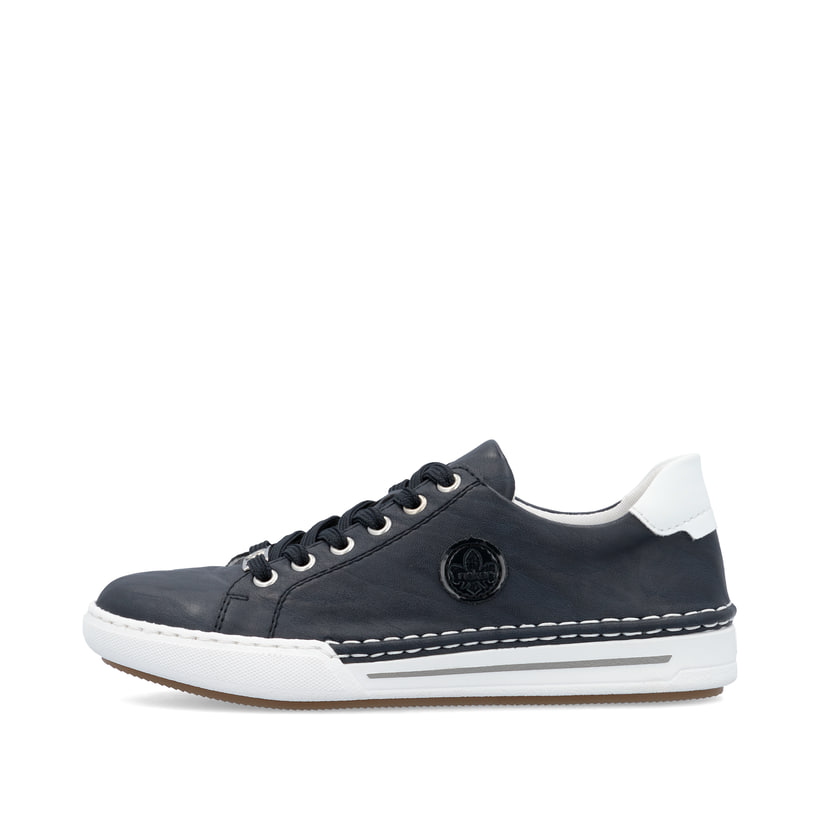 Blaue Rieker Damen Schnürschuhe L7210-14 mit einer herausnehmbaren Einlegesohle. Schuh Außenseite.