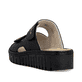 Schwarze Rieker Damen Pantoletten V1392-00 mit einem Klettverschluss. Schuh von hinten.