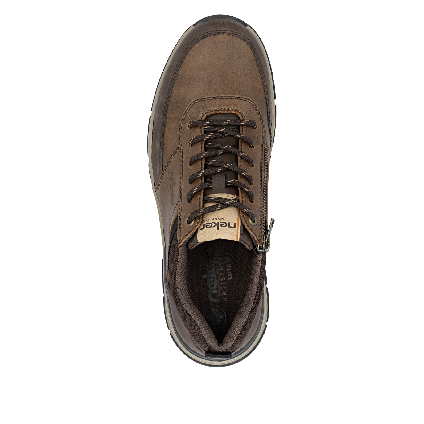 Braune Rieker Herren Sneaker Low 31205-22 mit einer Schnürung sowie Extraweite H. Schuh von oben.