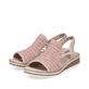 Rosane Rieker Keilsandaletten V3641-31 mit Gummizug sowie einer leichten Sohle. Schuhpaar seitlich schräg.