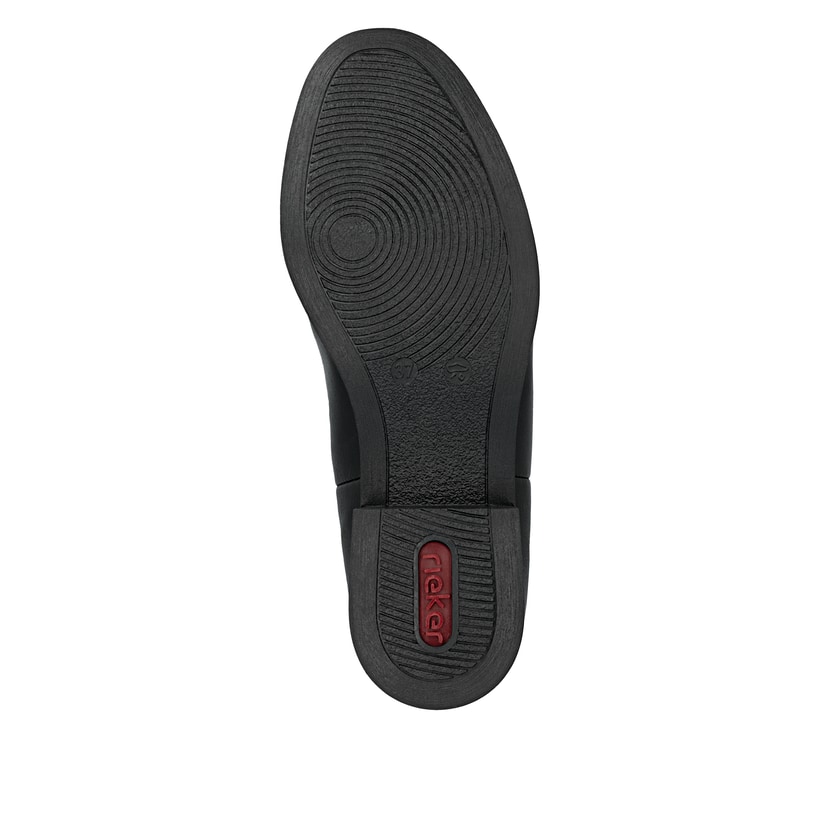 Schwarze Rieker Damen Chelsea Boots 77050-00 mit einem Gummizug. Schuh Laufsohle.