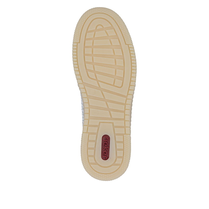 Beige Rieker Damen Sneaker Low M5521-90 mit metallischem Finish sowie Schnürung. Schuh Laufsohle.