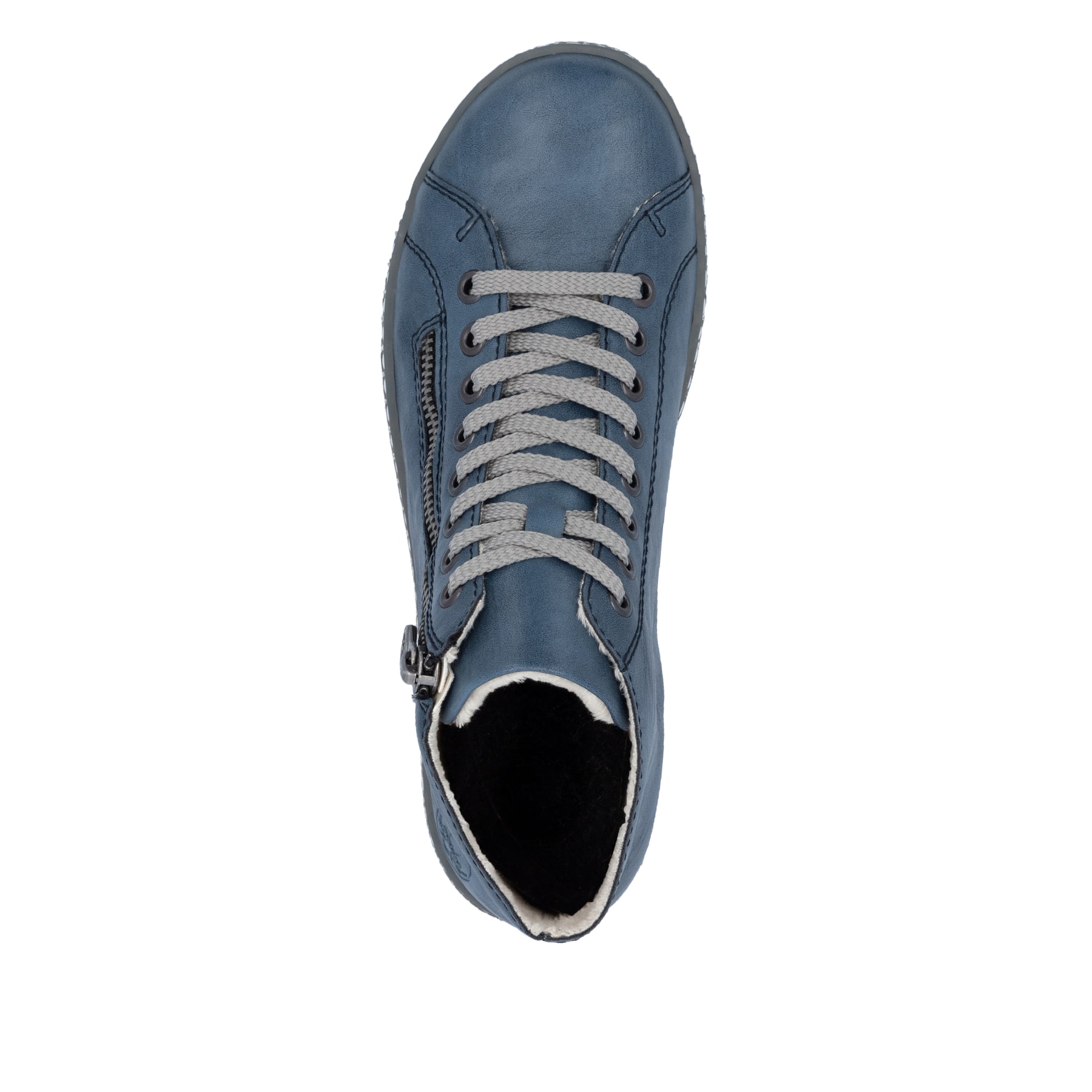 Hellblaue Rieker Damen Schnürstiefel Z1221-14 mit schwarzen Nähten. Schuh Laufsohle.