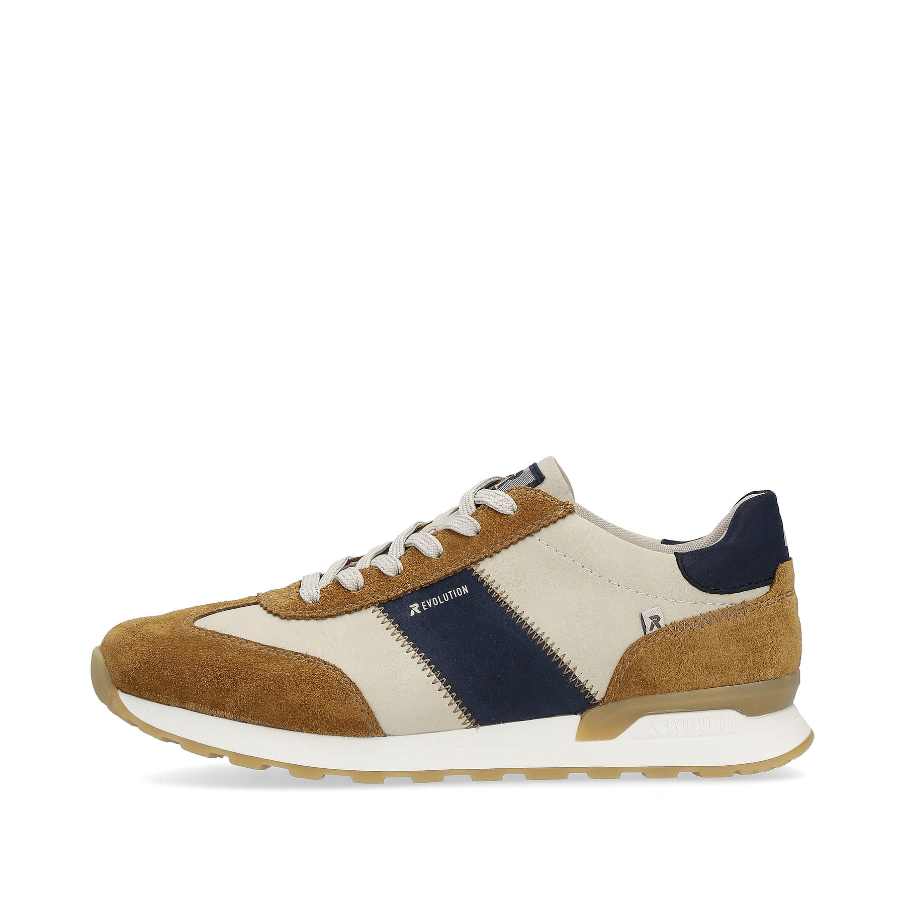 Beige Rieker Herren Sneaker Low U0306-60 mit griffiger und leichter Sohle. Schuh Außenseite.