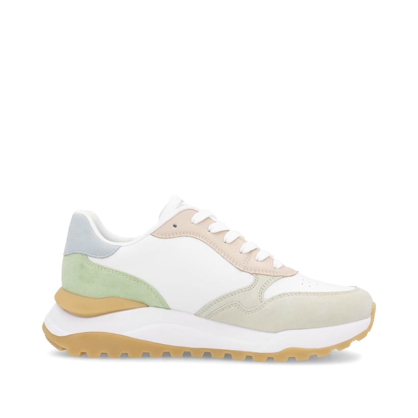 Baskets basses Rieker blanches pour femme W2500-81 avec lacets. Intérieur de la chaussure.