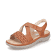 Nussbraune Rieker Damen Riemchensandalen 64878-24 mit einem Klettverschluss. Schuh seitlich schräg.